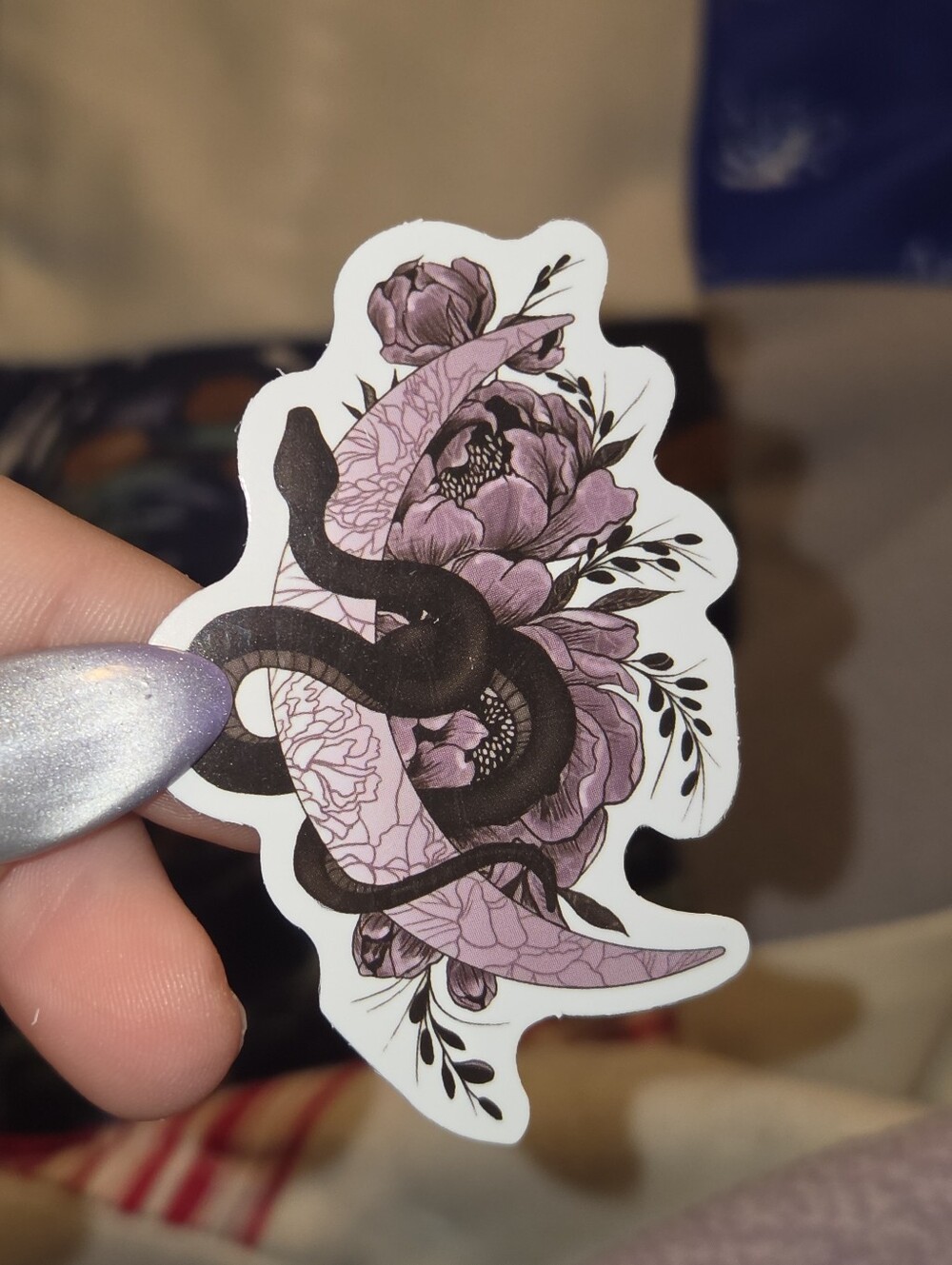 Floral Snake Vinyl Sticker - Black & Purple